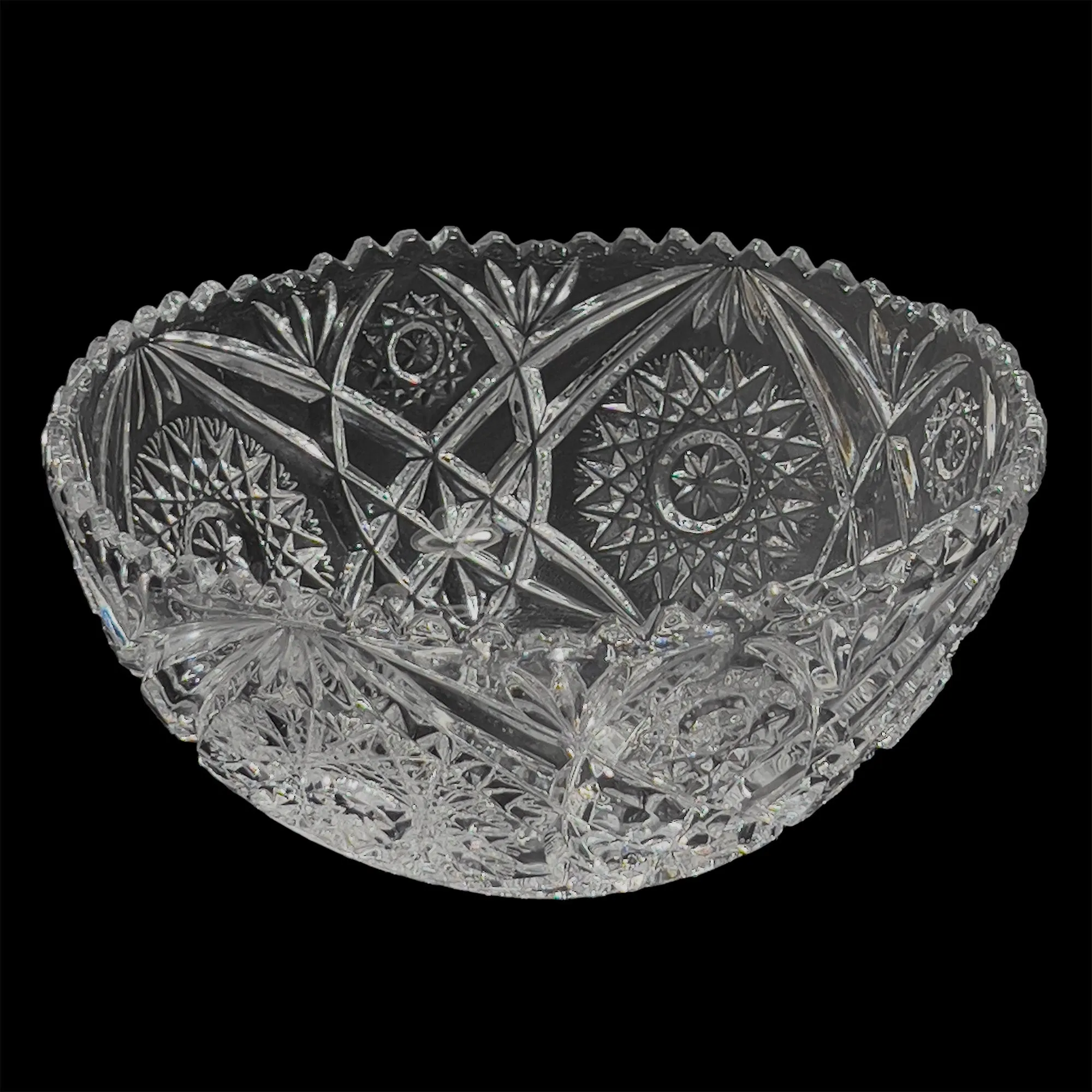 10" Lead Crystal Serving Bowl, Hobstars, Sawtooth Edge by Beyer Bleikristall