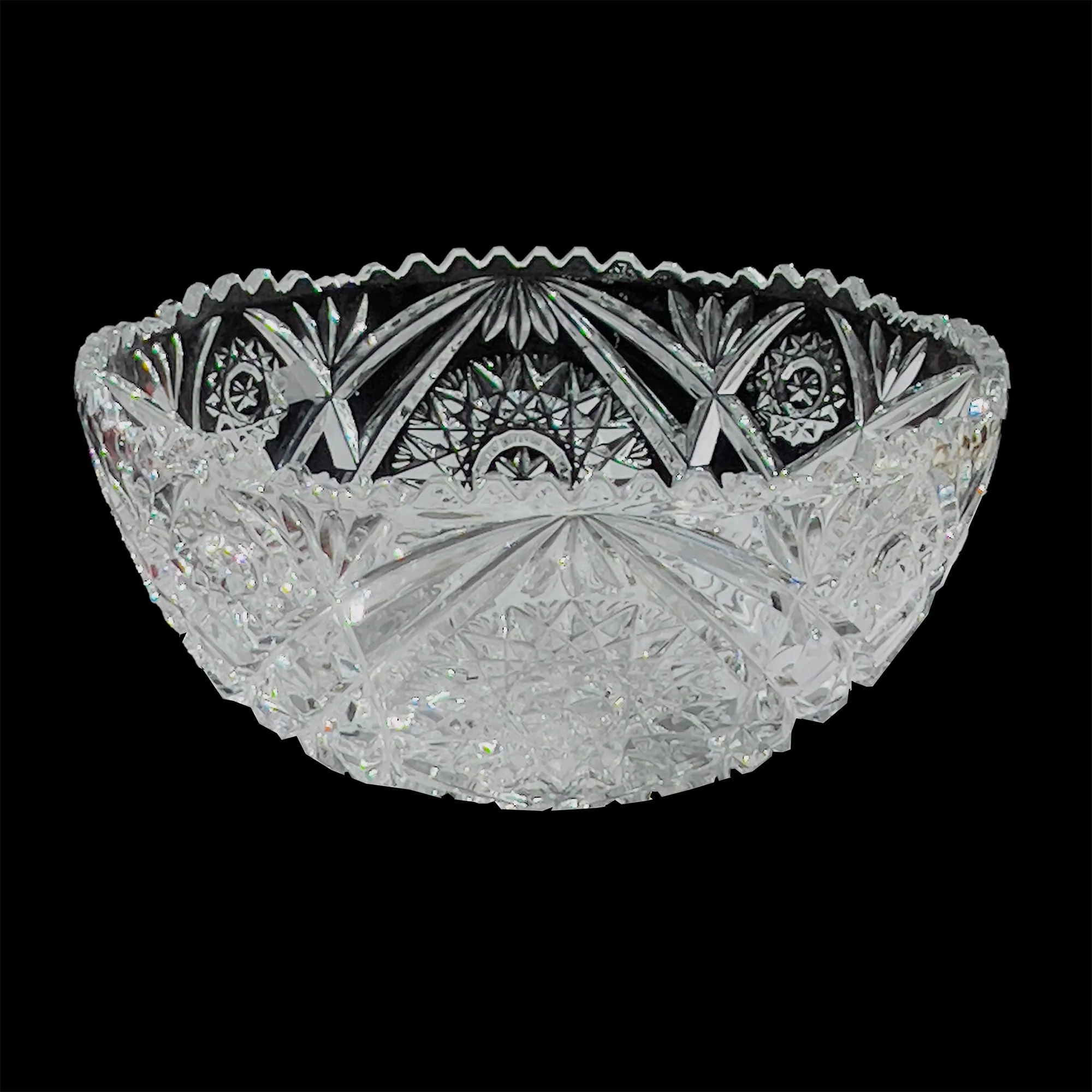 10" Lead Crystal Serving Bowl, Hobstars, Sawtooth Edge by Beyer Bleikristall