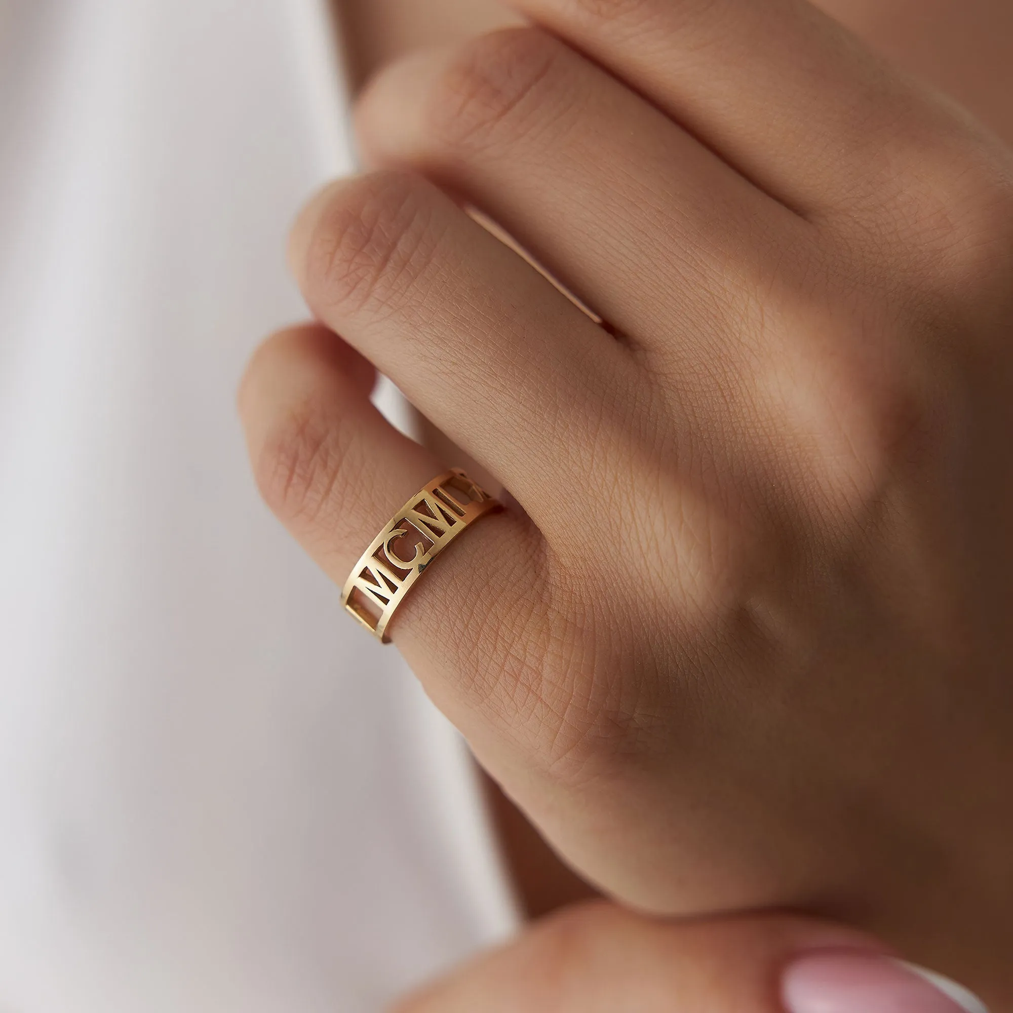 14K Gold Personalized Roman Numeral Ring