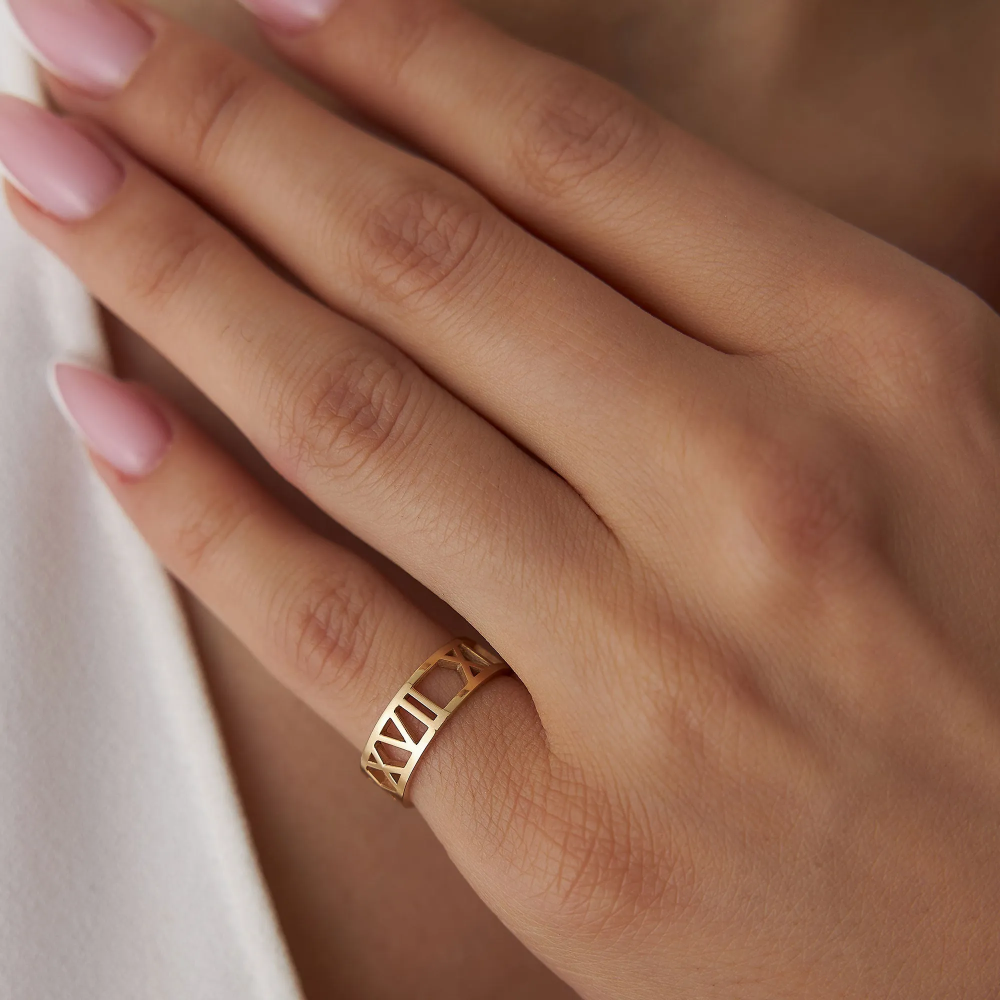 14K Gold Personalized Roman Numeral Ring