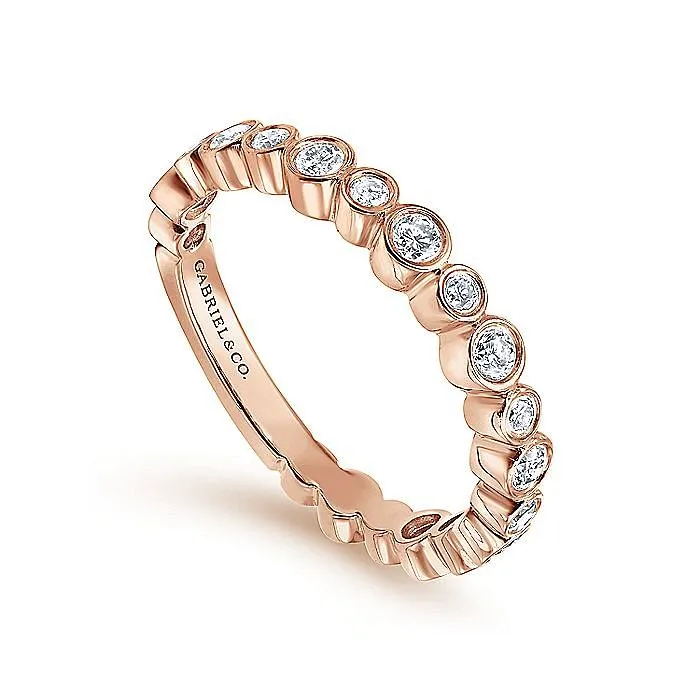 14K Rose Gold Alternating Bezel Set Stackable Diamond Band