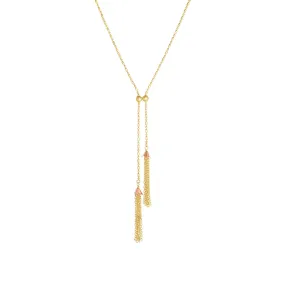 14k Yellow And Rose Gold Double Tassel Necklace, 18