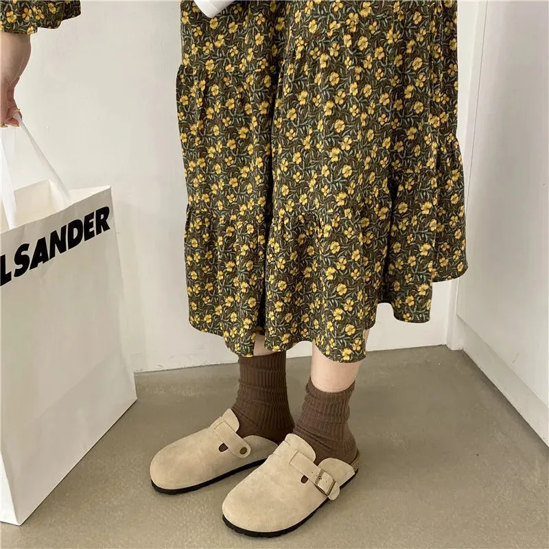 2023 Women's Closed Toe Slippers Cow Suede Leather Clogs Sandals For Women Retro Fashion Garden Mule Clog Slides 35-39