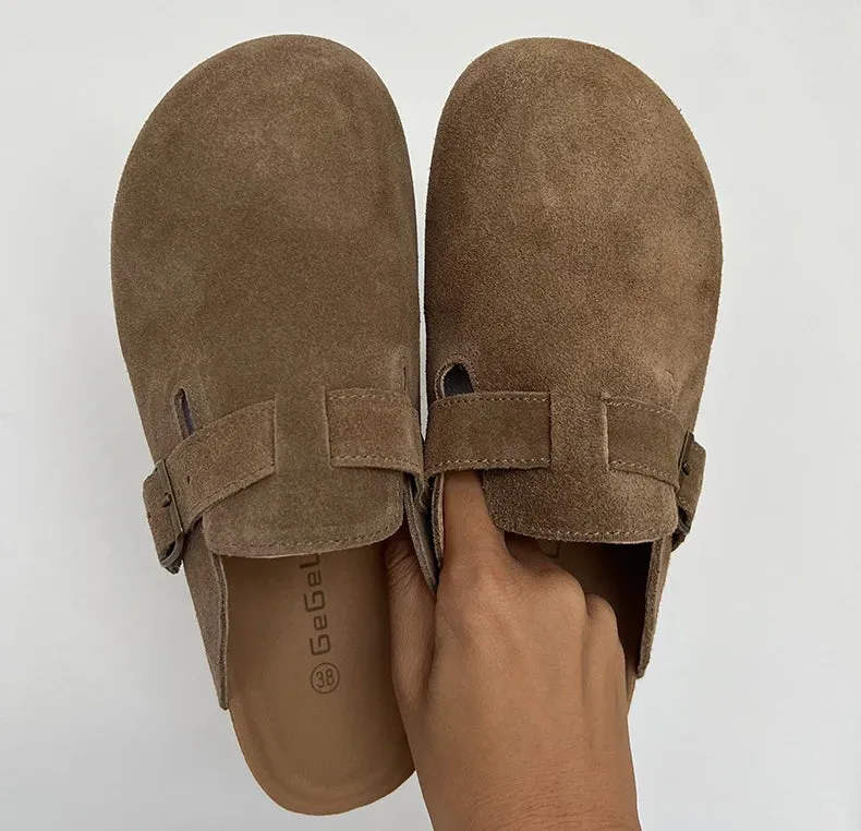 2023 Women's Closed Toe Slippers Cow Suede Leather Clogs Sandals For Women Retro Fashion Garden Mule Clog Slides 35-39