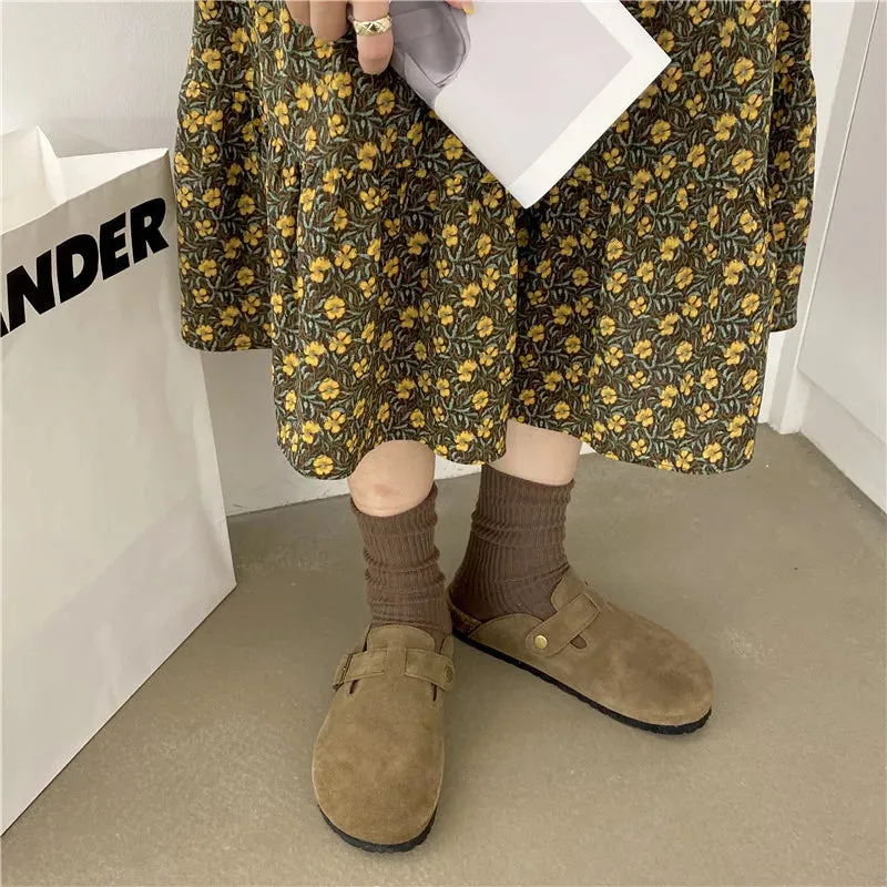 2023 Women's Closed Toe Slippers Cow Suede Leather Clogs Sandals For Women Retro Fashion Garden Mule Clog Slides 35-39