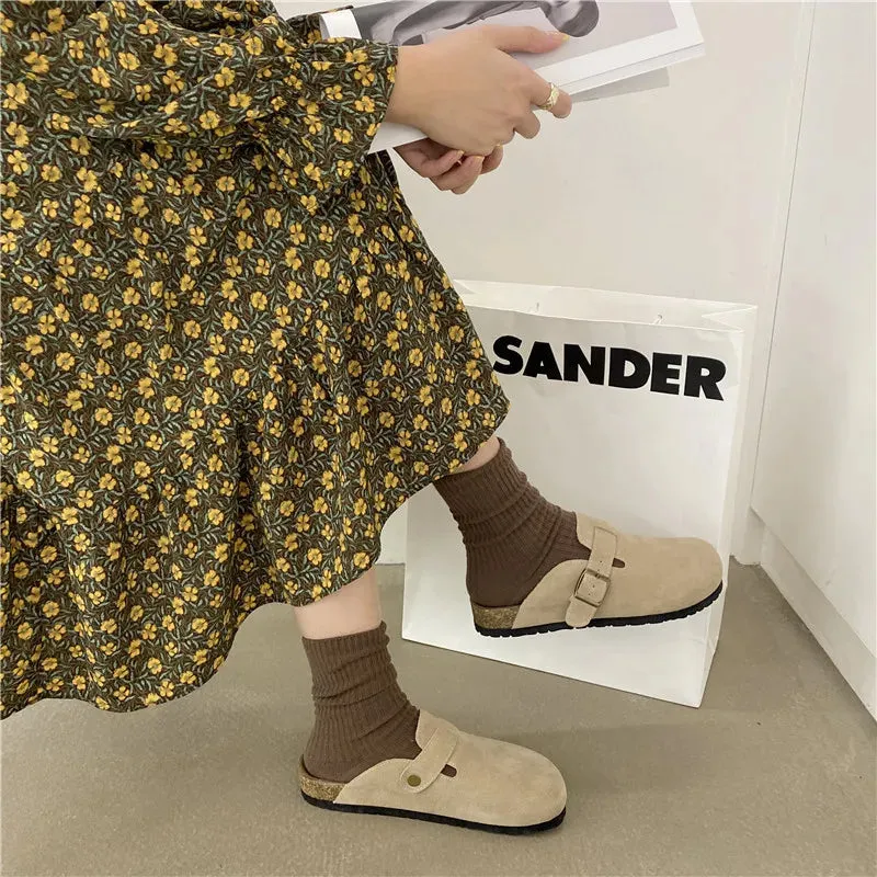 2023 Women's Closed Toe Slippers Cow Suede Leather Clogs Sandals For Women Retro Fashion Garden Mule Clog Slides 35-39