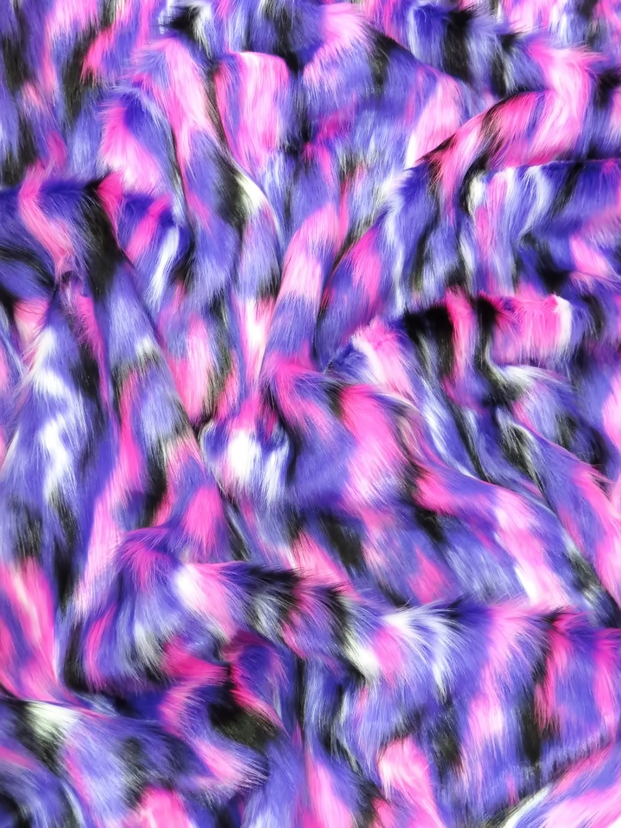 30 Yard Roll of Purple, Fuchsia, White Sunset Multi-Color Faux Fur Fabric