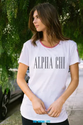 Alpha Chi Omega Rose Shoulder Scoop Tee