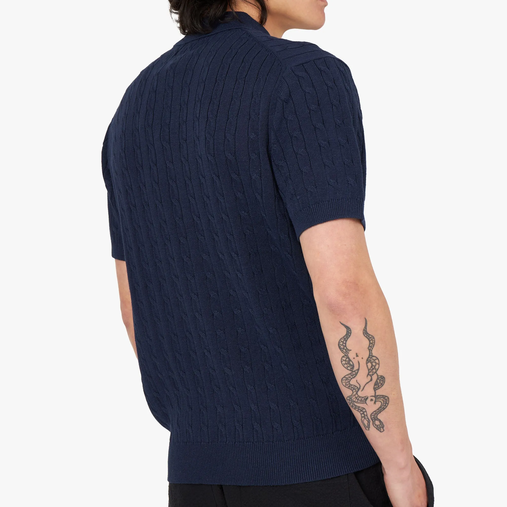 BEAMS PLUS Knit Polo Cable / Navy