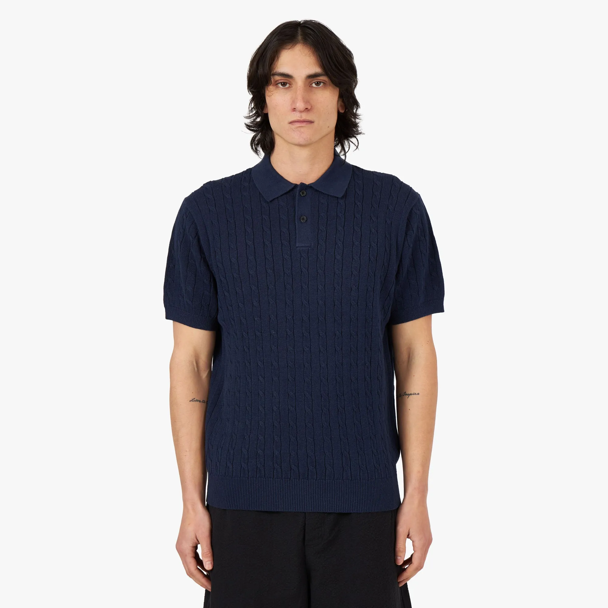 BEAMS PLUS Knit Polo Cable / Navy