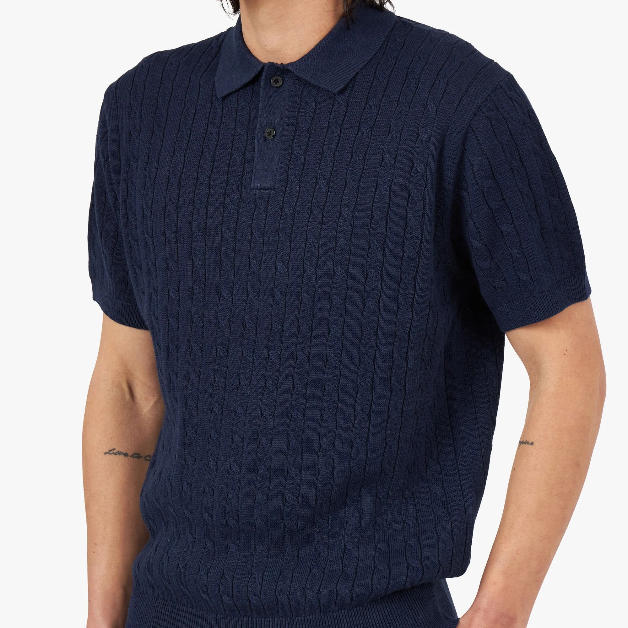 BEAMS PLUS Knit Polo Cable / Navy