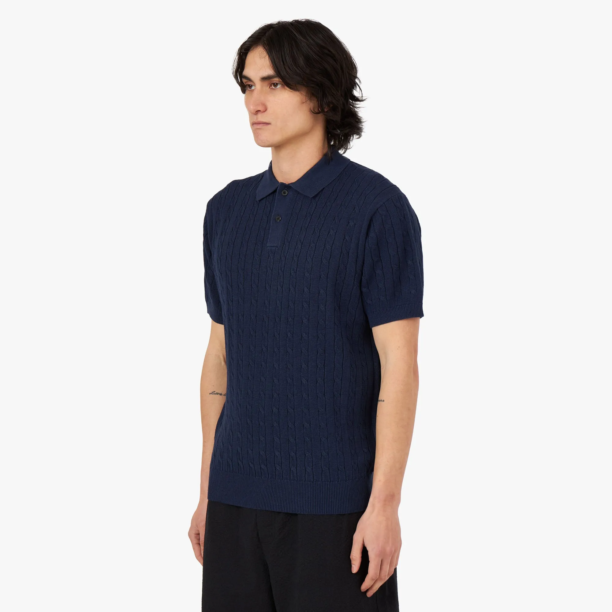 BEAMS PLUS Knit Polo Cable / Navy