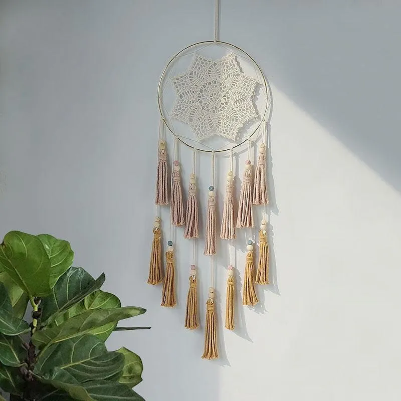 Beige Bohemian Style Round Cotton Woven Wall Hangings