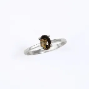 Black Copper Obsidian Cabochon Oval Prong Ring