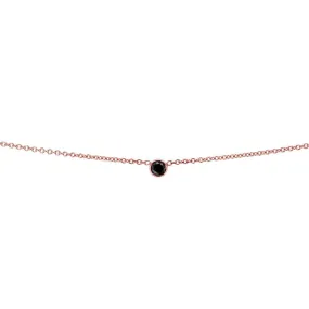 Black Diamond Bezel Necklace 1/6 Carat, 14k Rose Gold, Adjustable 13 14 15 Inch