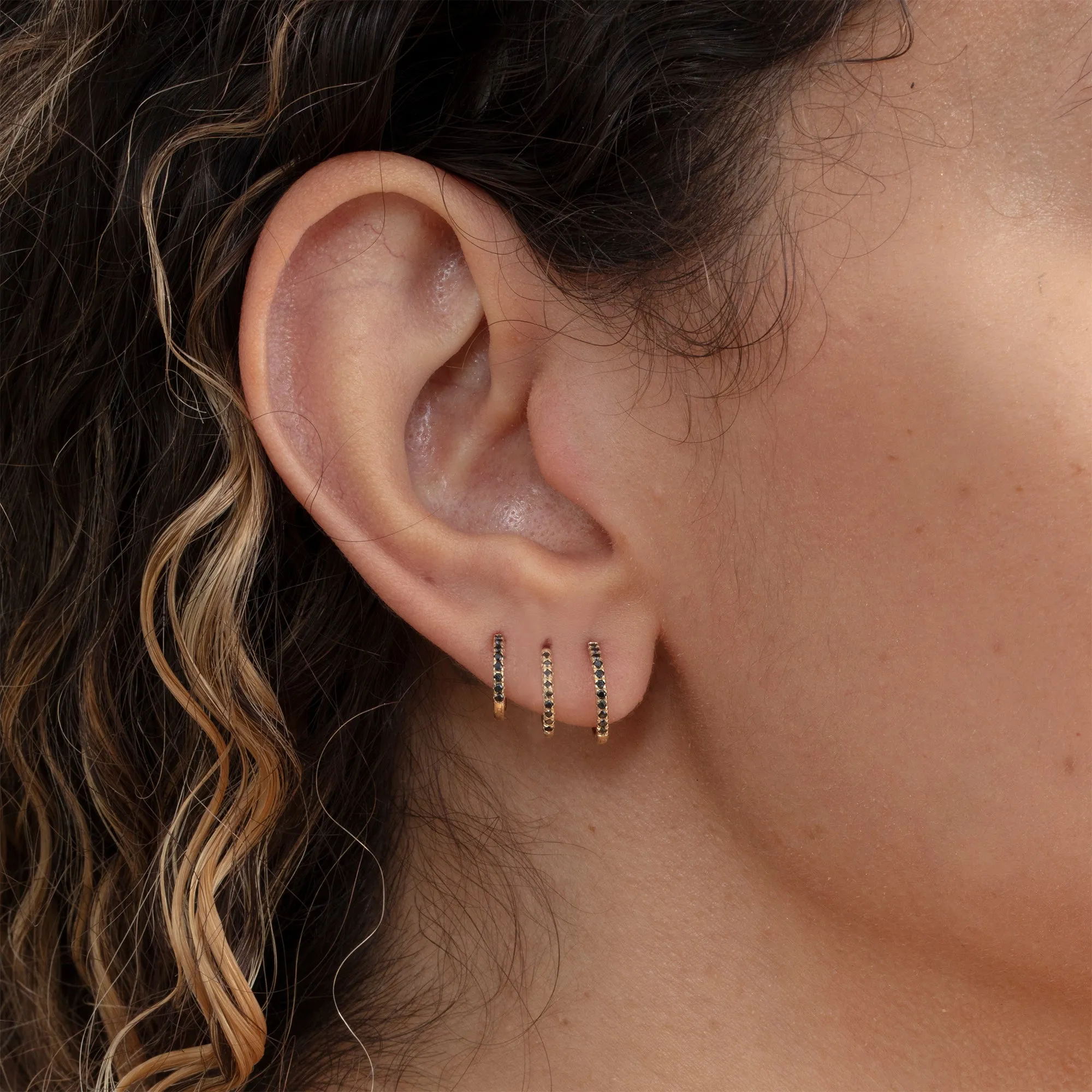 Black Diamond Huggie Hoop Earrings, Amaree