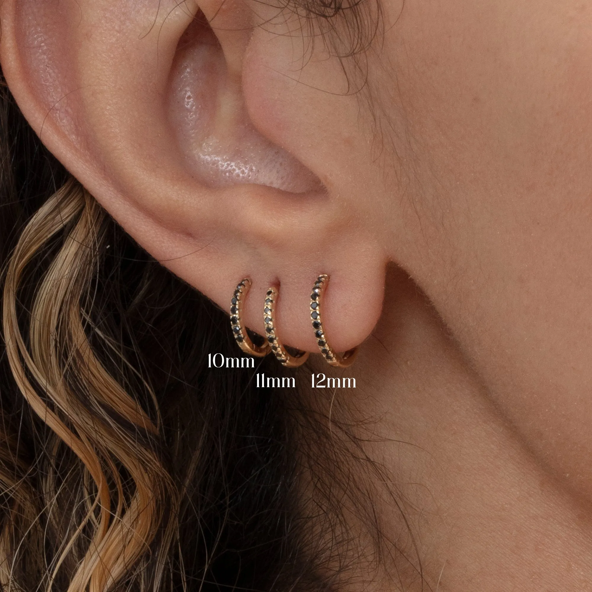 Black Diamond Huggie Hoop Earrings, Amaree