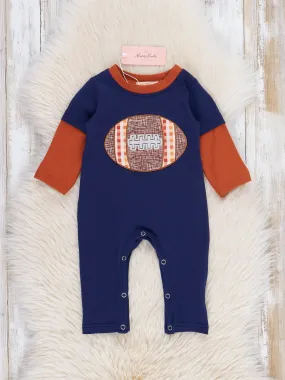 Blue & Bronze Embroidered Football Romper