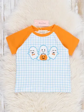 Blue Plaid Embroidered Ghost Pals Shirt