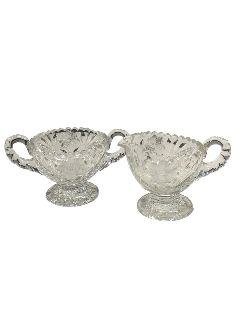 Brilliant cut crystal sugar bowl & cream pitcher