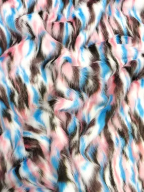 Brown, Turquoise, Pink Sunset Multi-Color Faux Fur Fabric / EcoShag /  Sold by the Yard