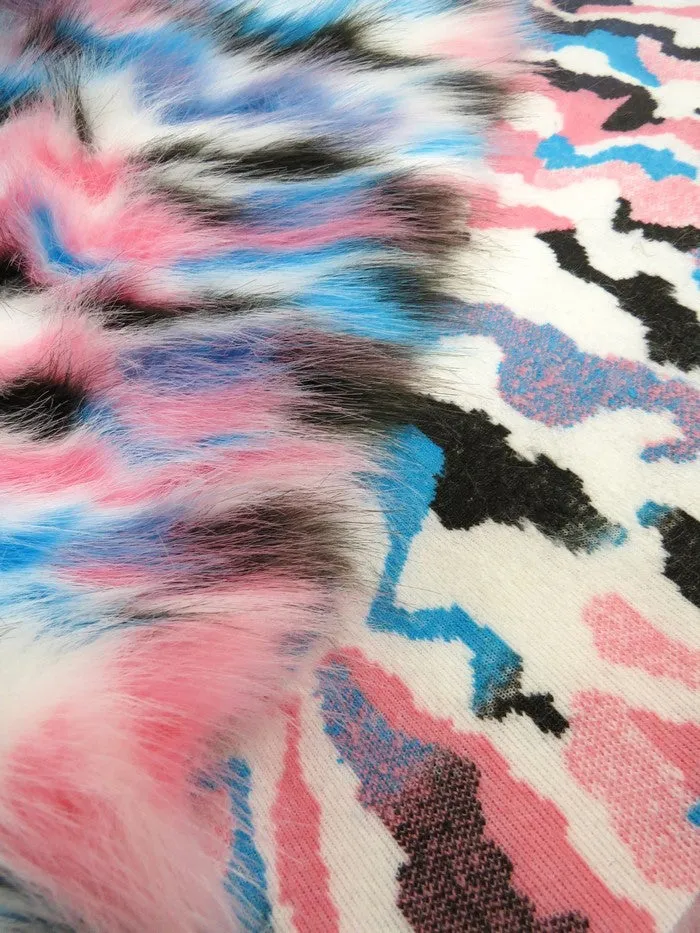 Brown, Turquoise, Pink Sunset Multi-Color Faux Fur Fabric / EcoShag /  Sold by the Yard