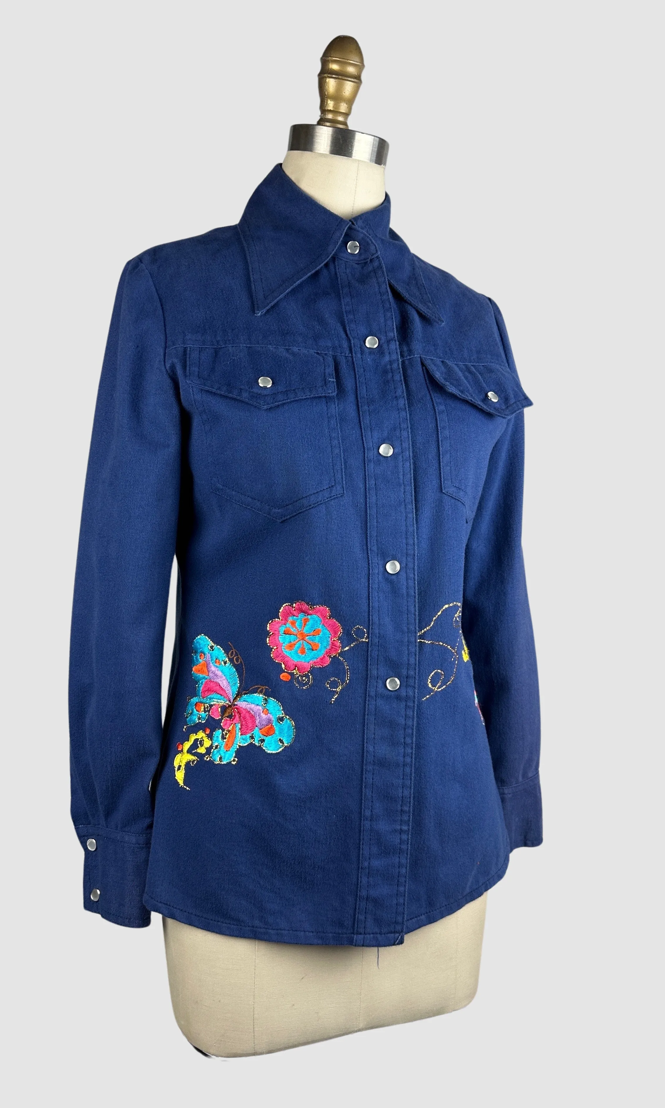 BUTTERFLY EFFECT Dotti Did It 70s Embroidered Jean Jacket • Small