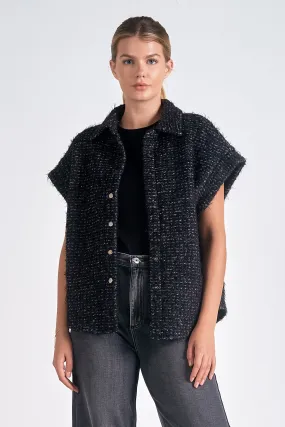 Button Down Vest | Black Silver