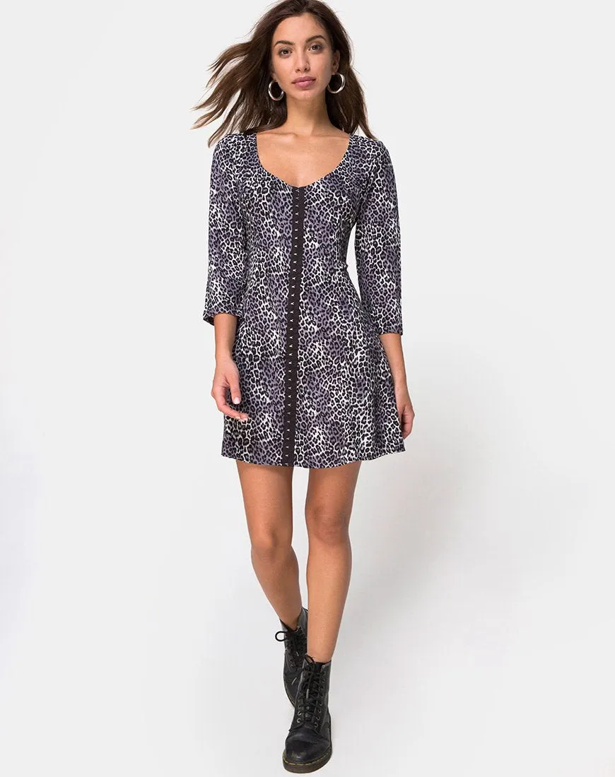 Camisa Dress in Grey Rar Leopard