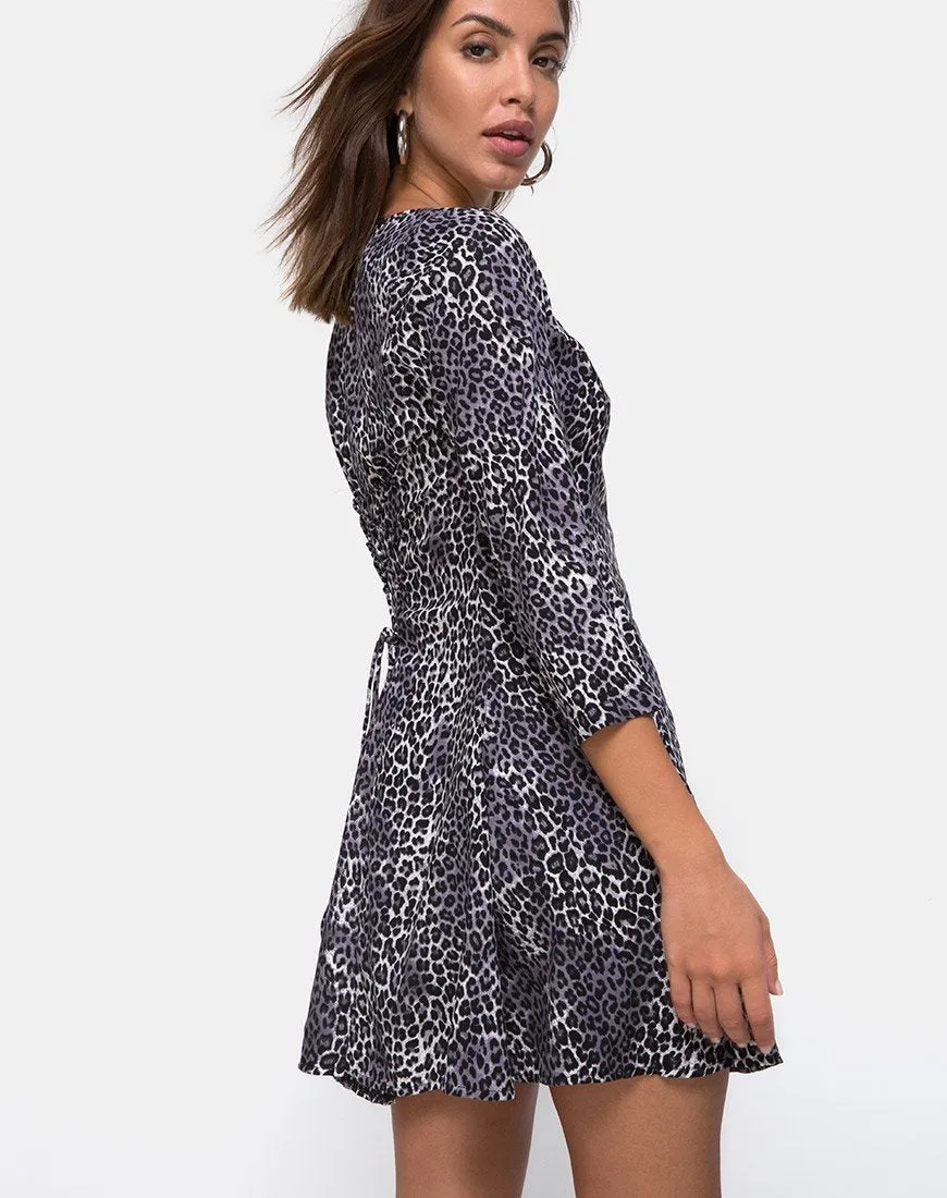 Camisa Dress in Grey Rar Leopard