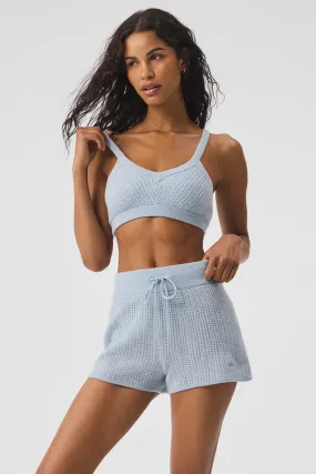 Cashmere Plush Waffle V-Neck Bra - Crystal Blue