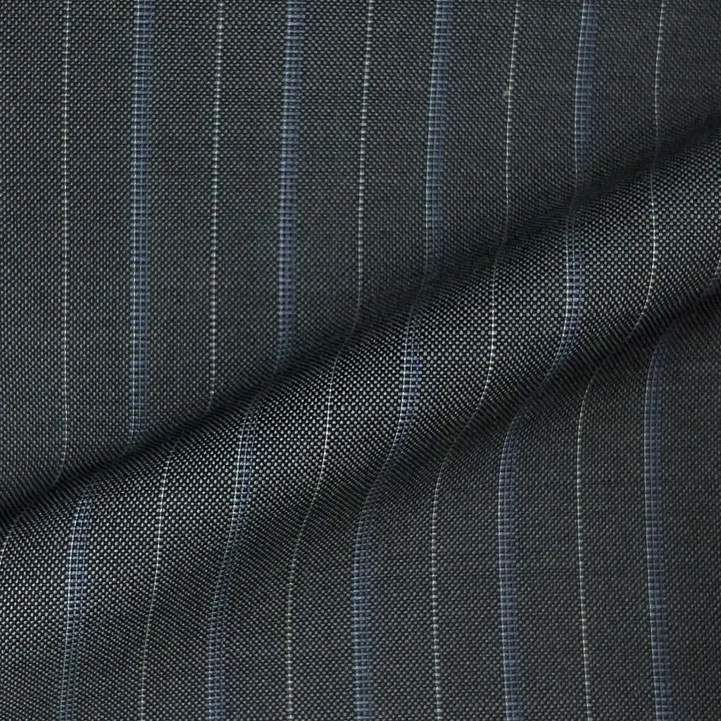 Charcoal Grey With Blue And Silver Pinstripes