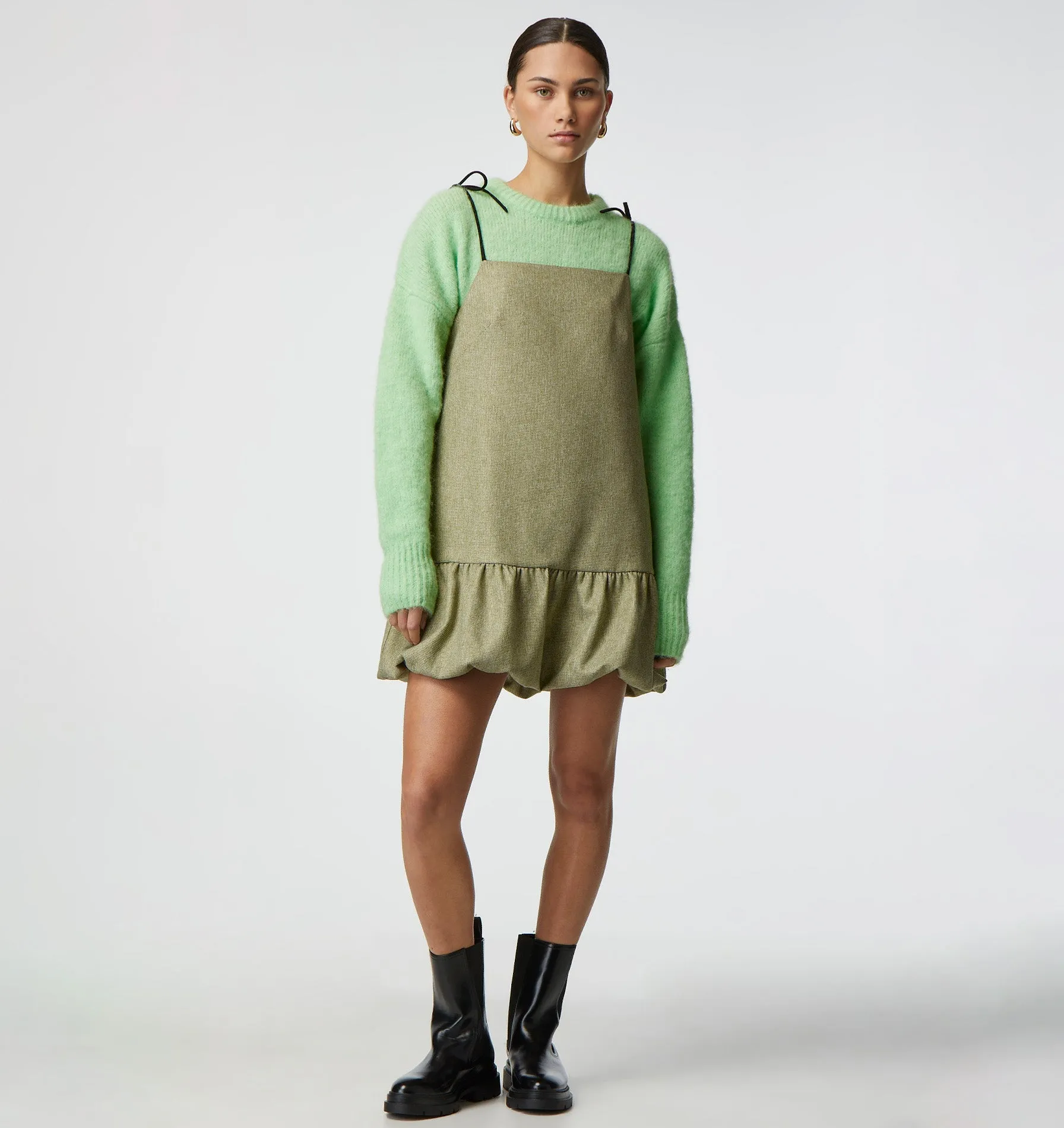 Coco Tie Dress - Green Houndstooth