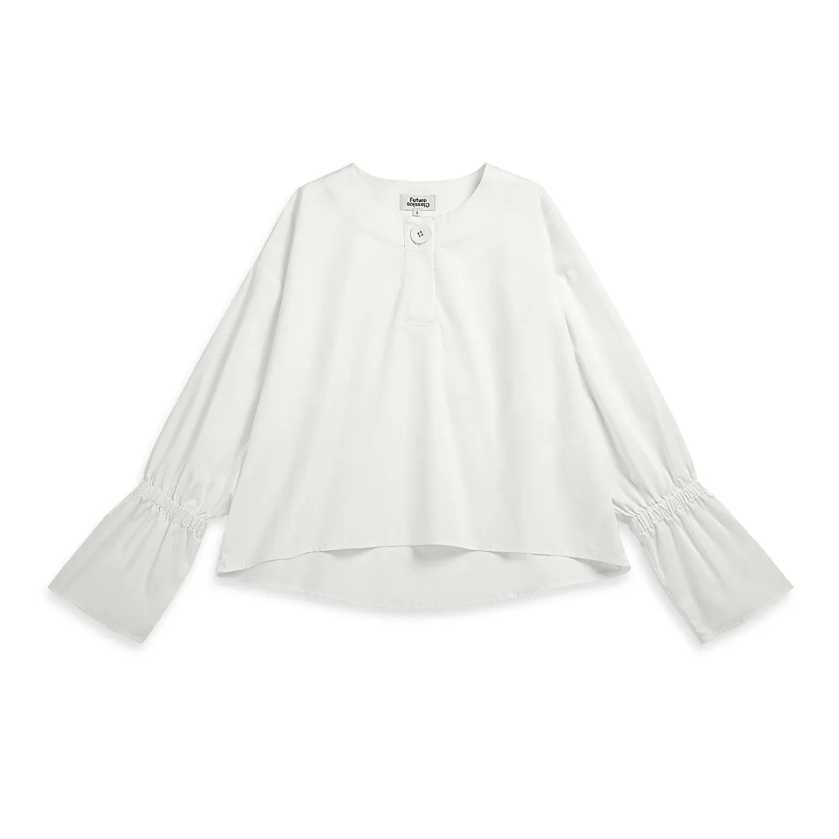 Collarless Button Blouse Bright White