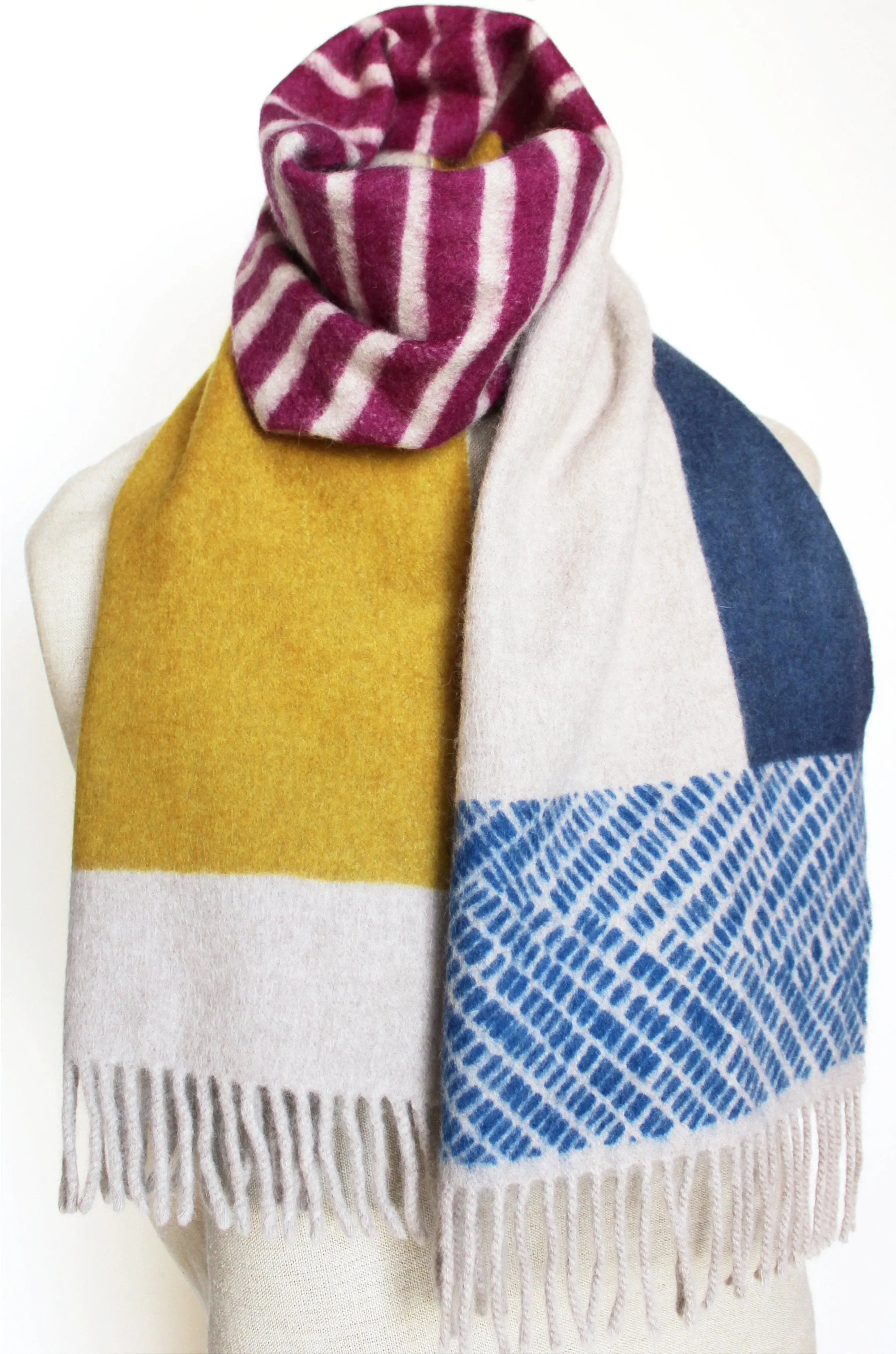 Colour Block hand printed Angora Wool scarf - Staffa 11 menswear