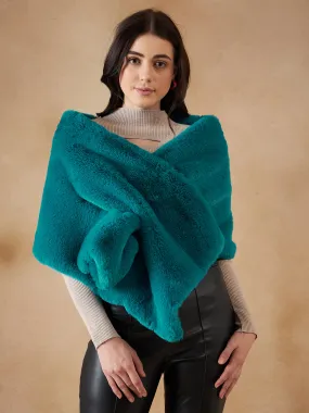 Cyan Blue Long Faux Fur Cape