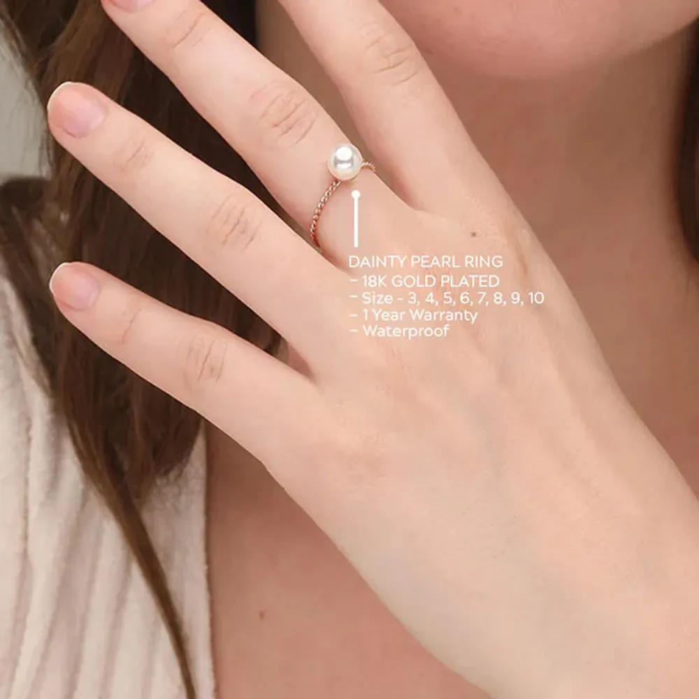 Dainty Pearl Ring- 18k Rose Gold Plated