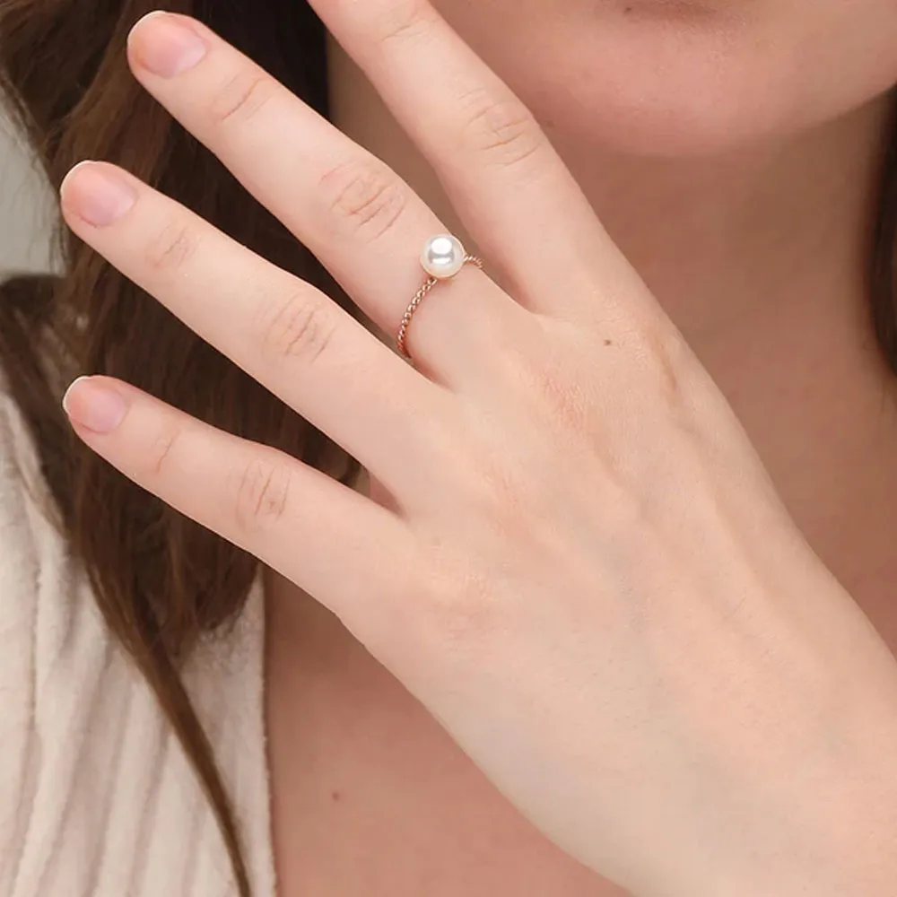 Dainty Pearl Ring- 18k Rose Gold Plated