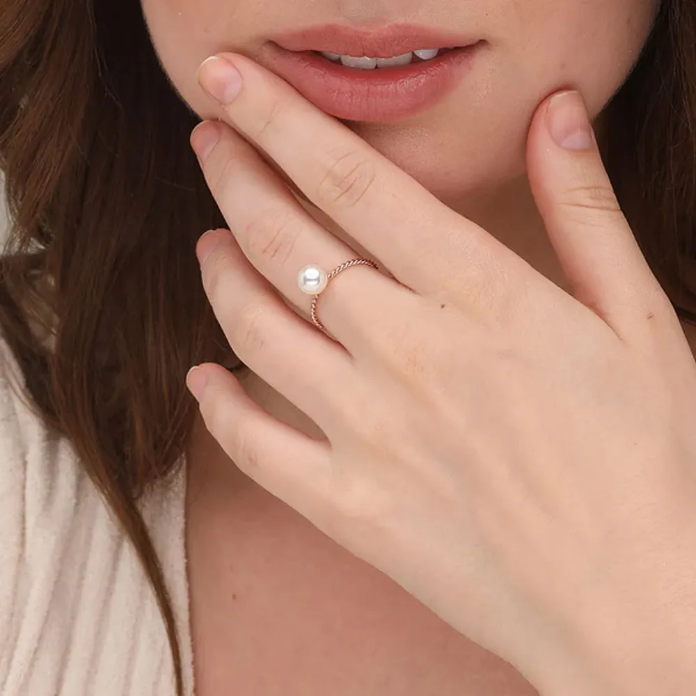 Dainty Pearl Ring- 18k Rose Gold Plated