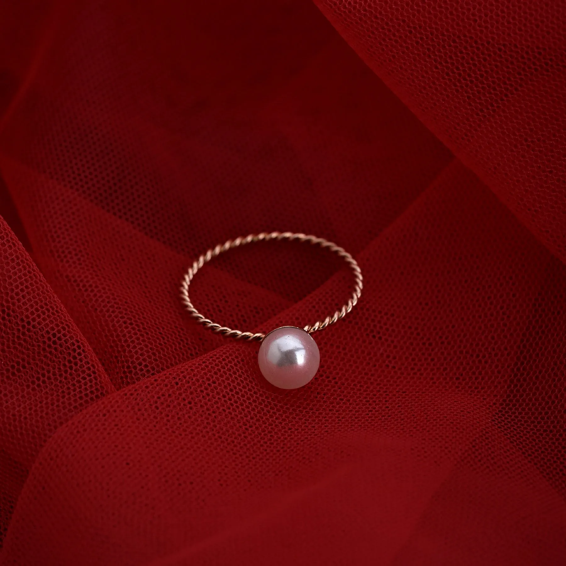 Dainty Pearl Ring- 18k Rose Gold Plated