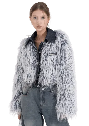 Denim Patchwork Fur Jacket