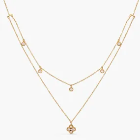 Double Layer CZ Charm Dainty Silver Necklace