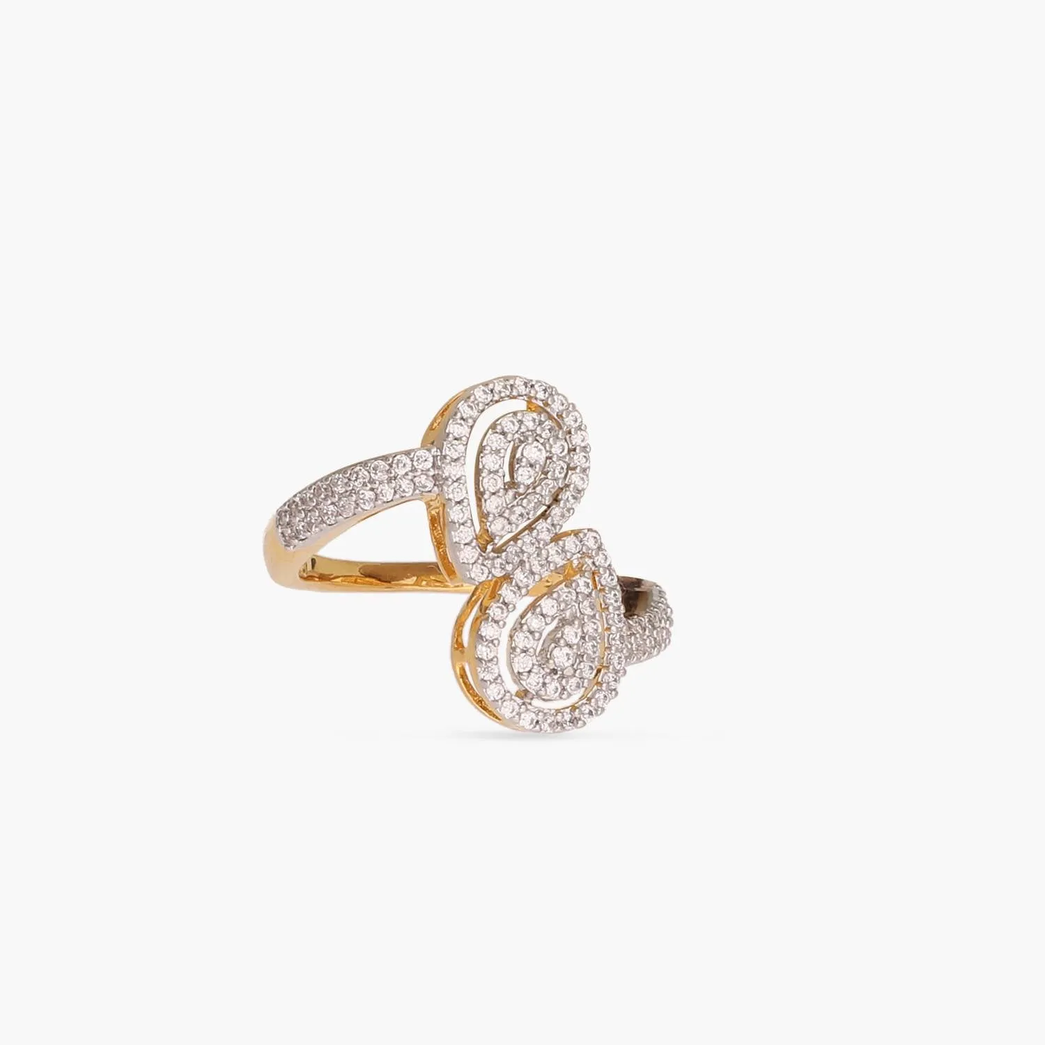 Double Motif CZ Delicate Pear Silver Finger Ring