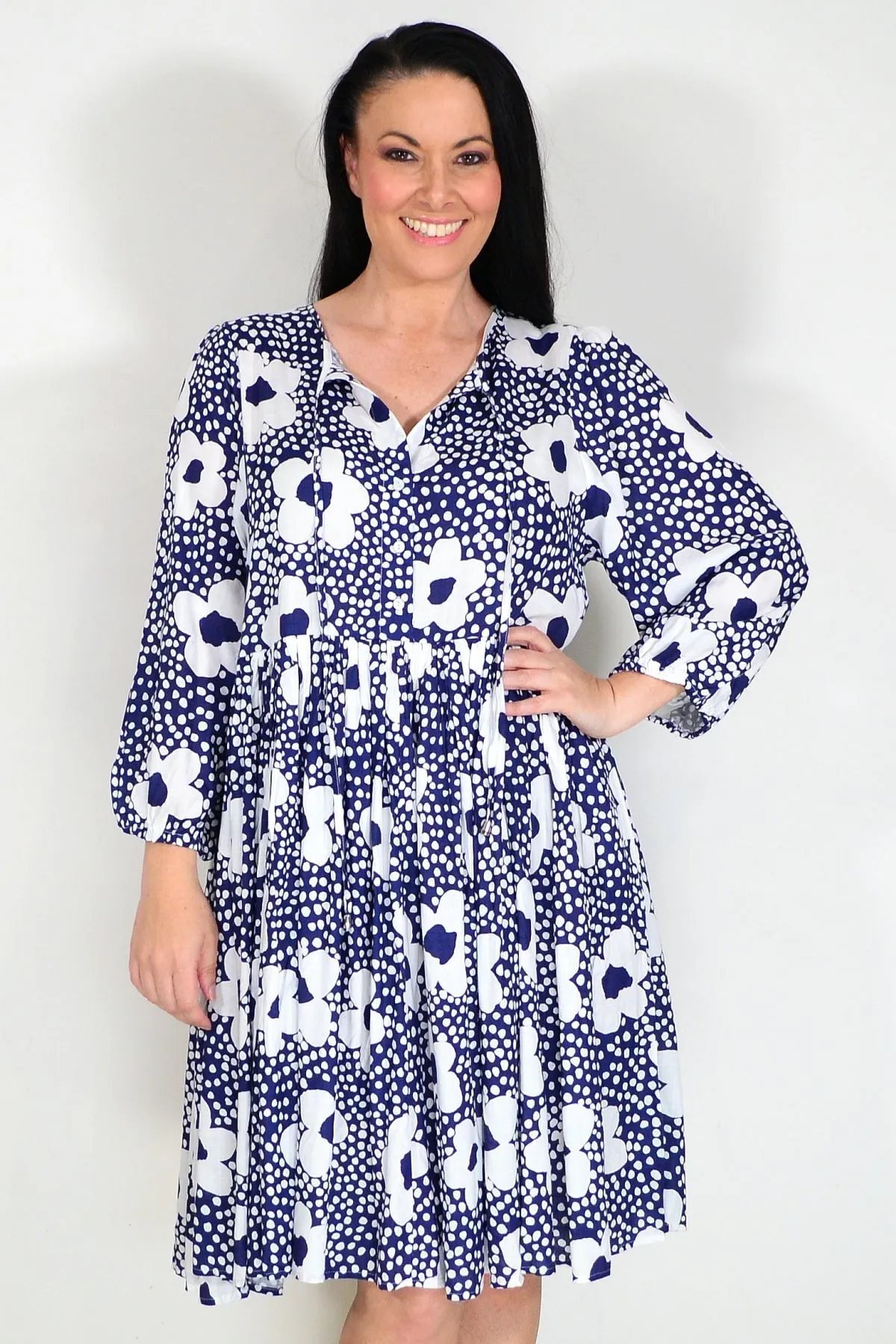 Flower With Dots Print Tunic Dress