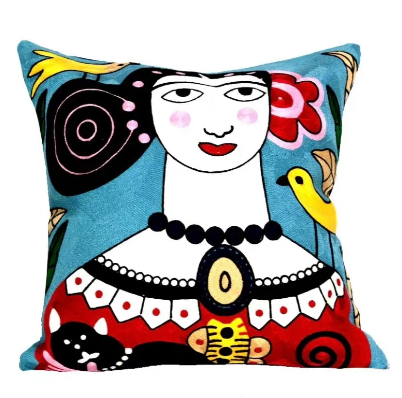 Frida Cushion Cover-blue