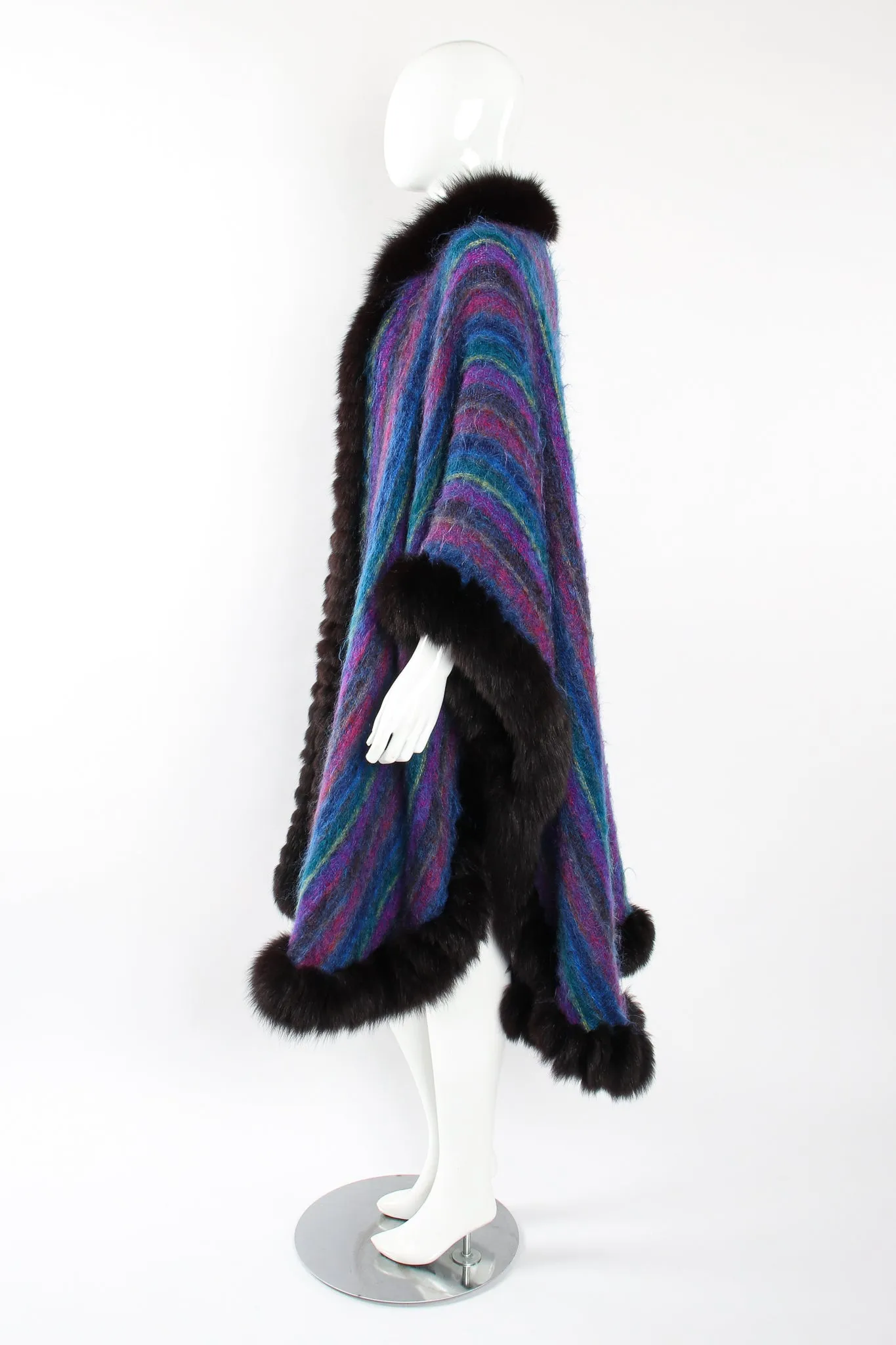 Fur Stripe Poncho Cape