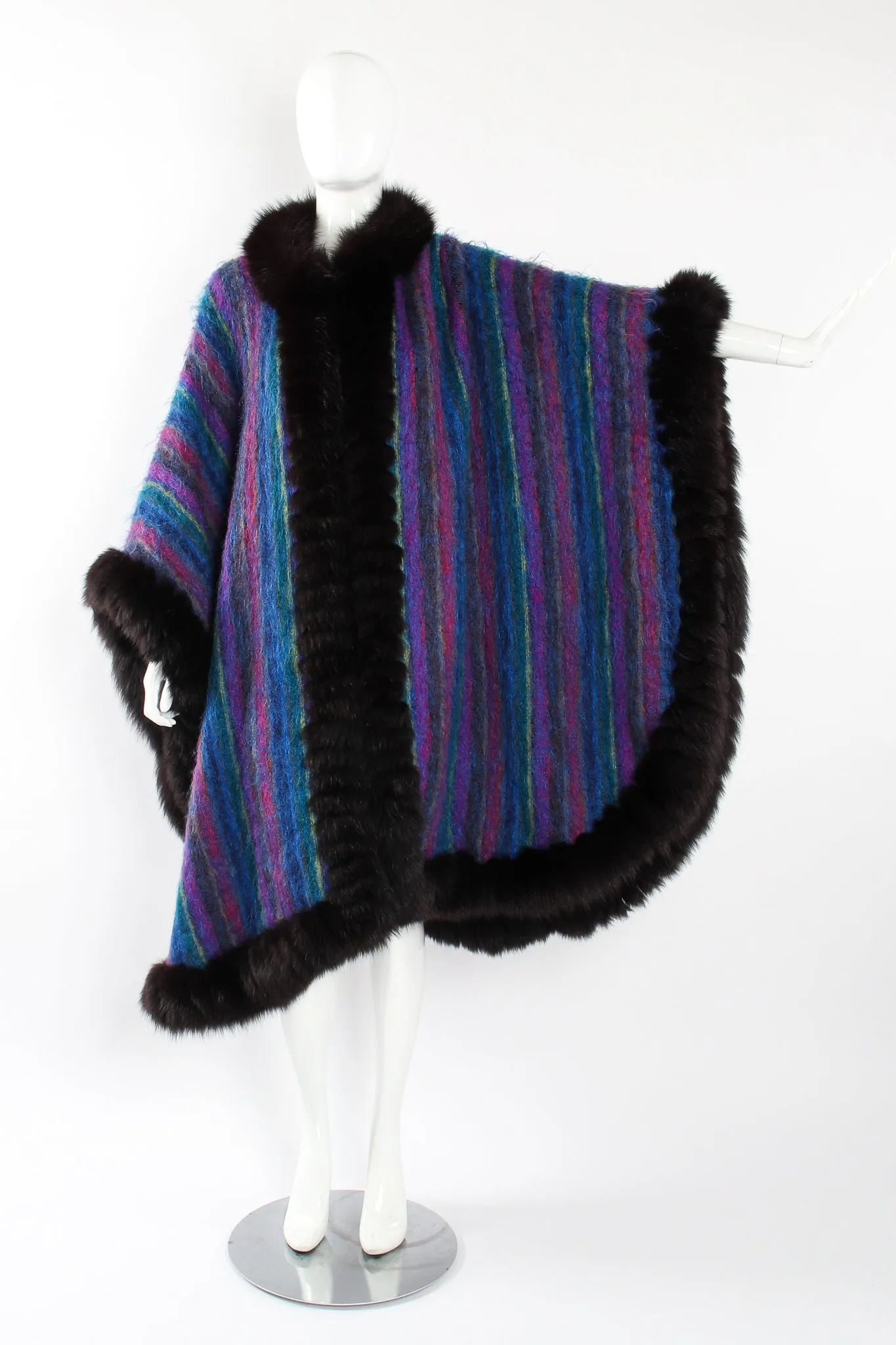 Fur Stripe Poncho Cape