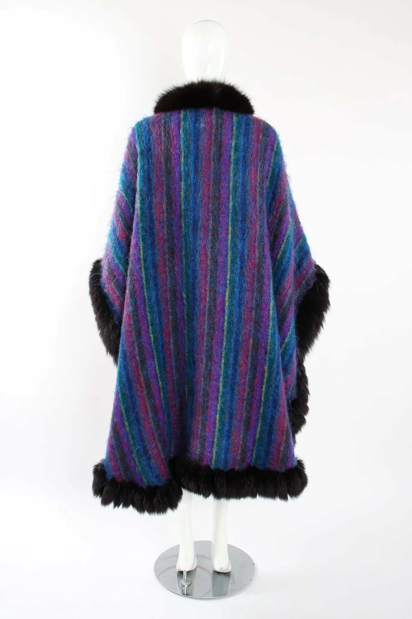 Fur Stripe Poncho Cape