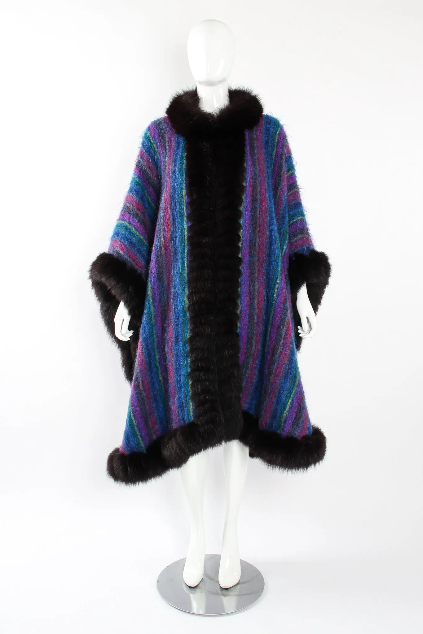 Fur Stripe Poncho Cape