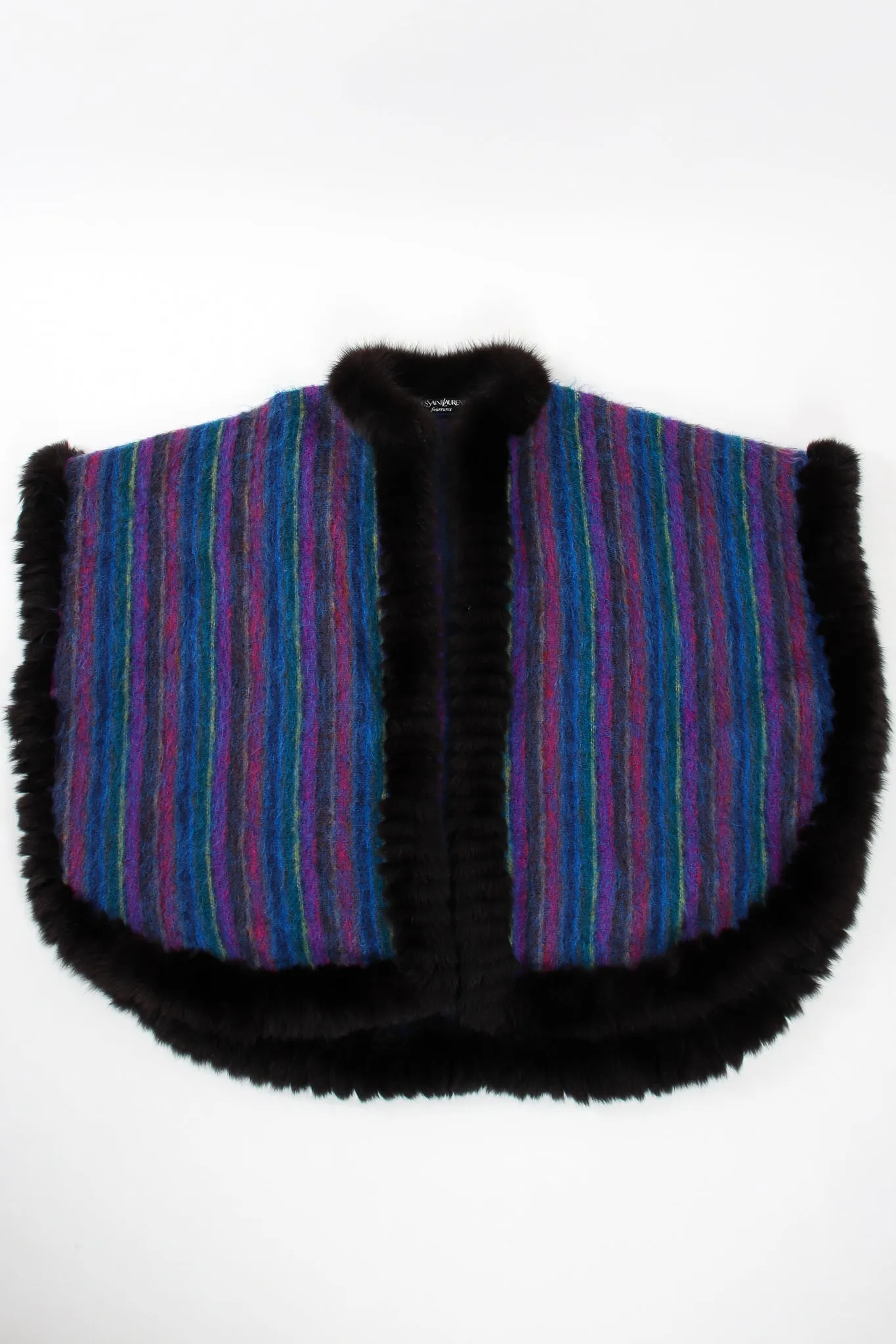 Fur Stripe Poncho Cape